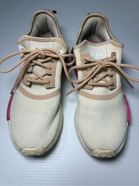 adidas Cream and Pink Knit Low-Top Sneakers